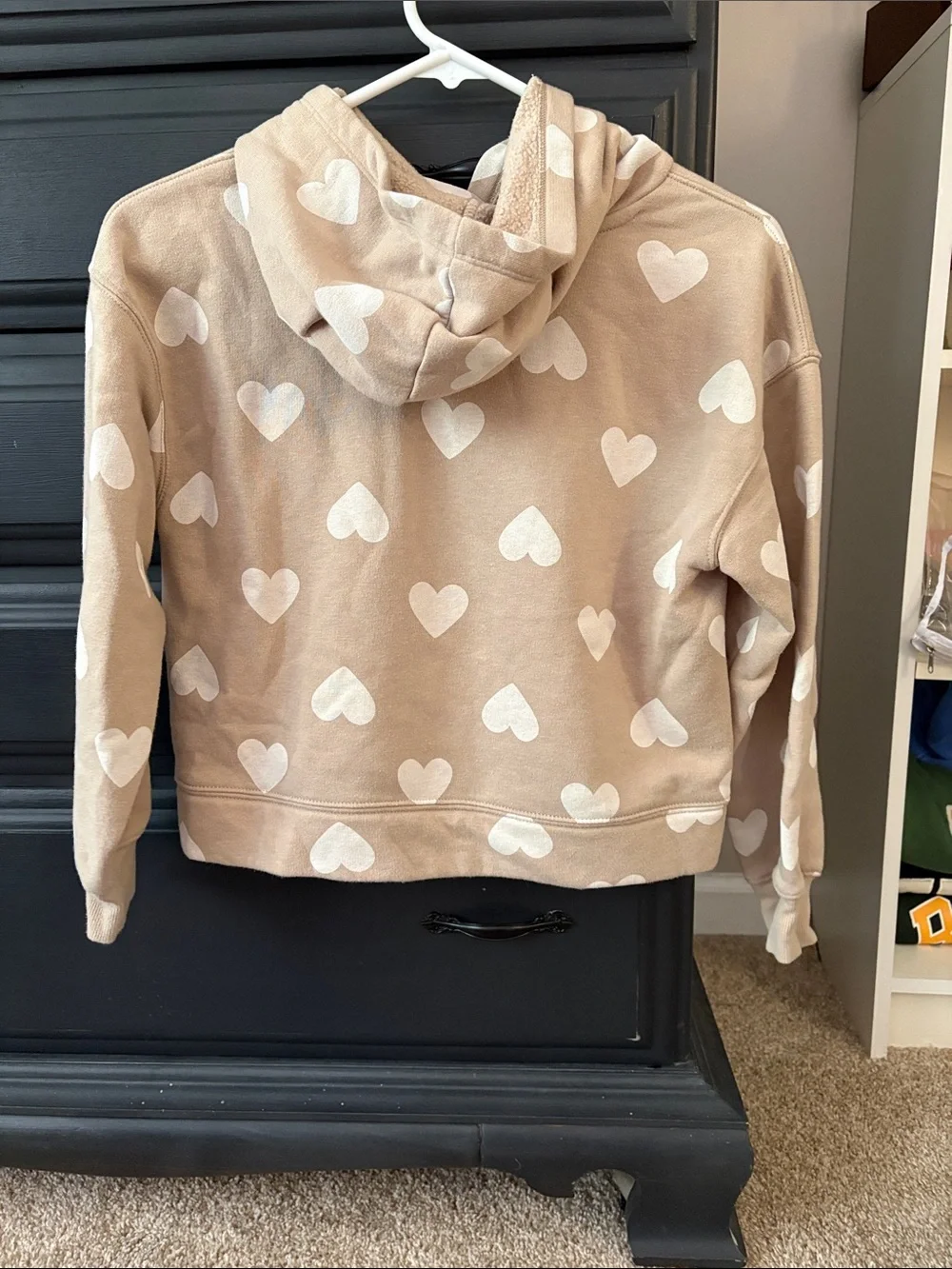 Old Navy Beige Hoodie with White Heart Print